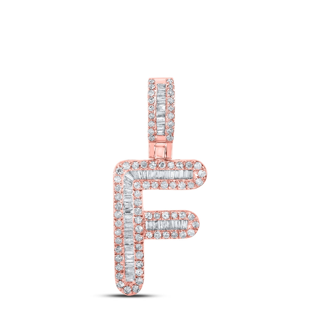10K Rose Gold Mens Baguette Diamond Initial Letter Pendant