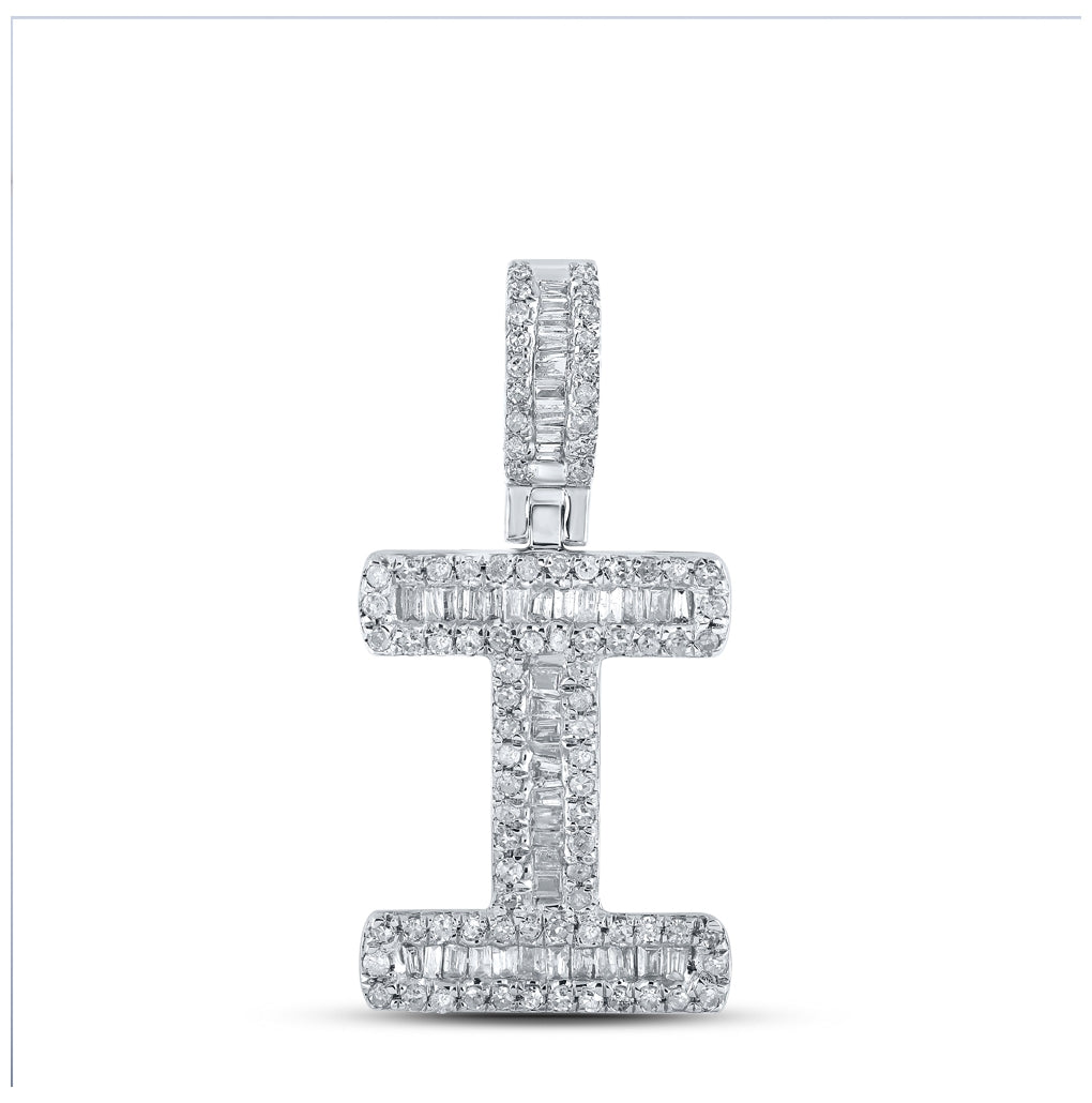 10K White Gold Mens Baguette Diamond Initial Letter Pendant