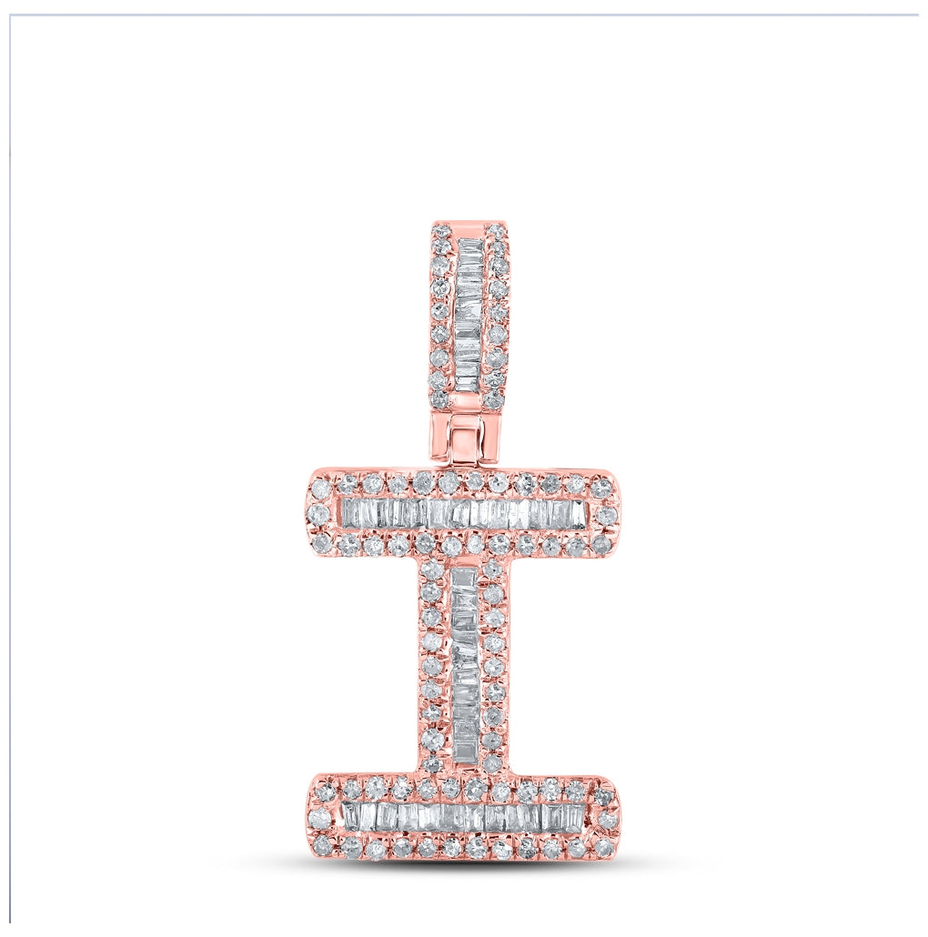 10K Rose Gold Mens Baguette Diamond Initial Letter Pendant