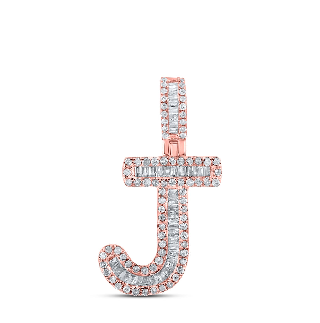 10K Rose Gold Mens Baguette Diamond Initial Letter Pendant