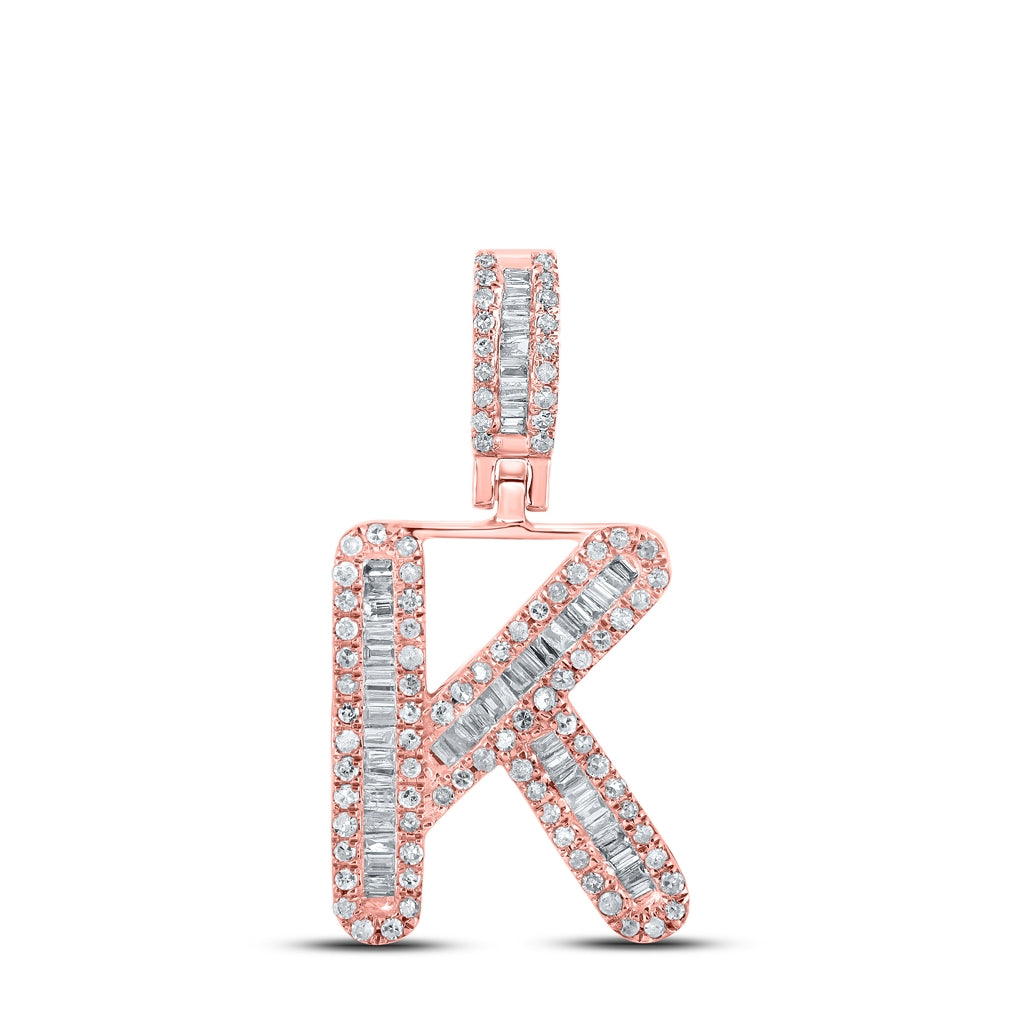 10K Rose Gold Mens Baguette Diamond Initial Letter Pendant