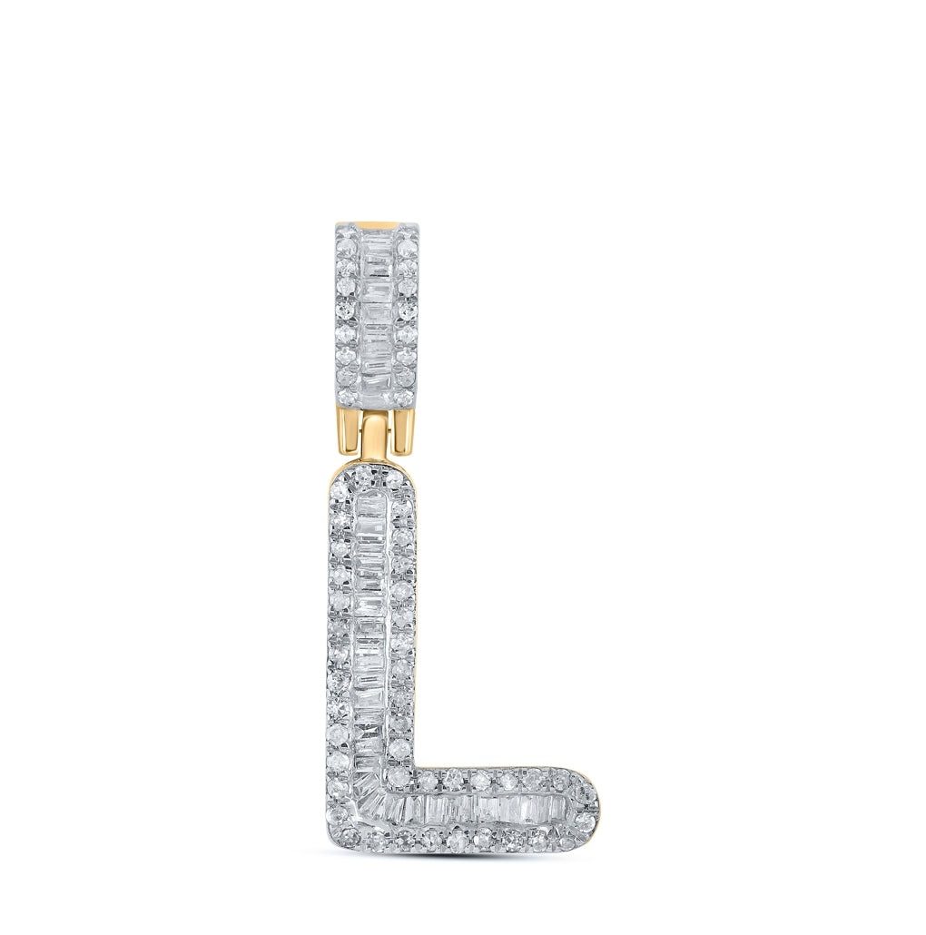 10K Yellow Gold Mens Baguette Diamond Initial Letter Pendant