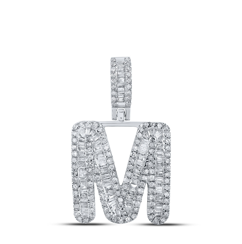 10K White Gold Mens Baguette Diamond Initial Letter Pendant