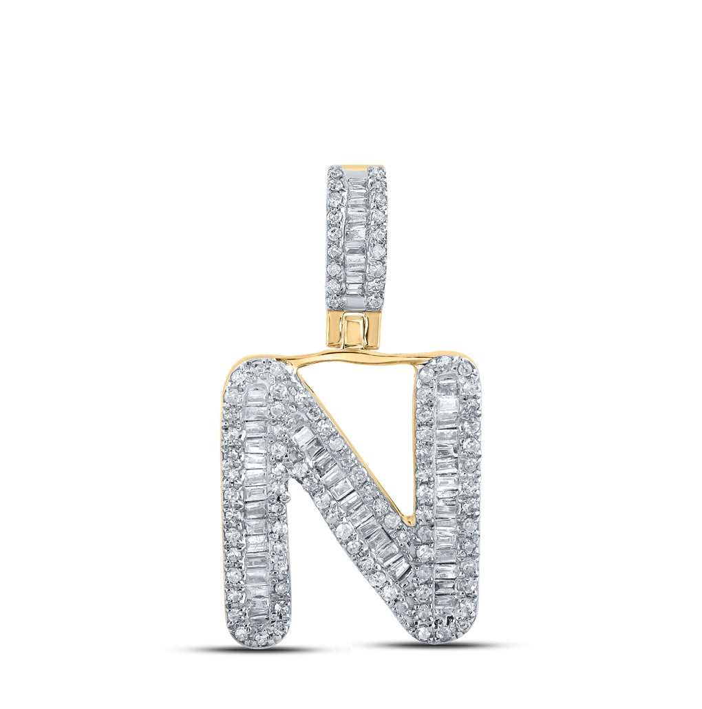 10K Yellow Gold Mens Baguette Diamond Initial Letter Pendant