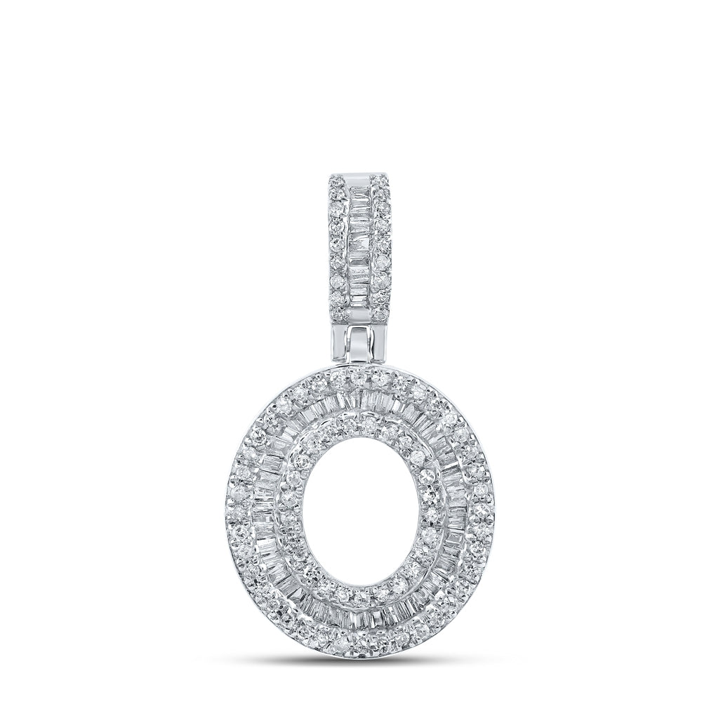 10K White Gold Mens Baguette Diamond Initial Letter Pendant