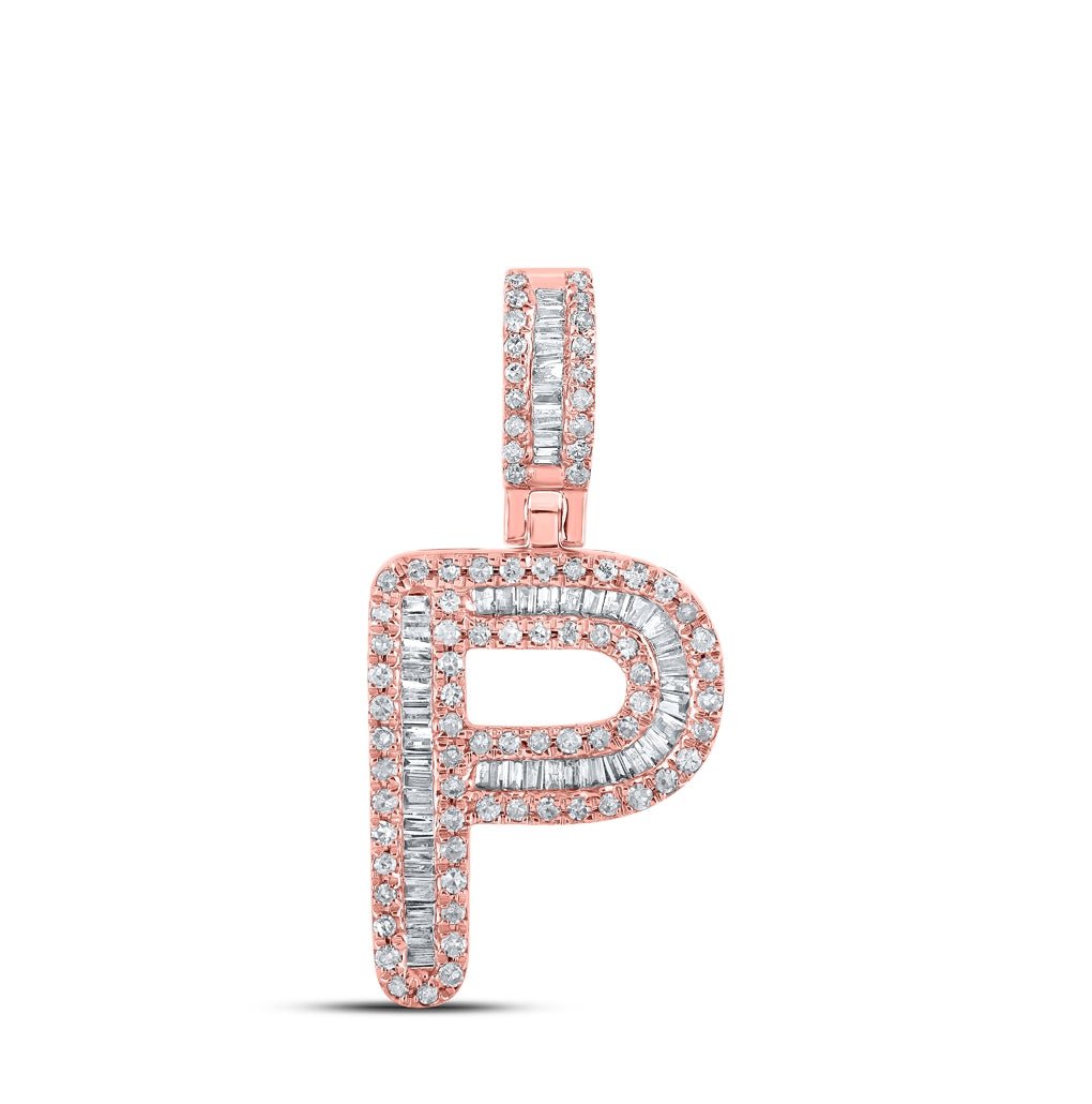 10K Rose Gold Mens Baguette Diamond Initial Letter Pendant