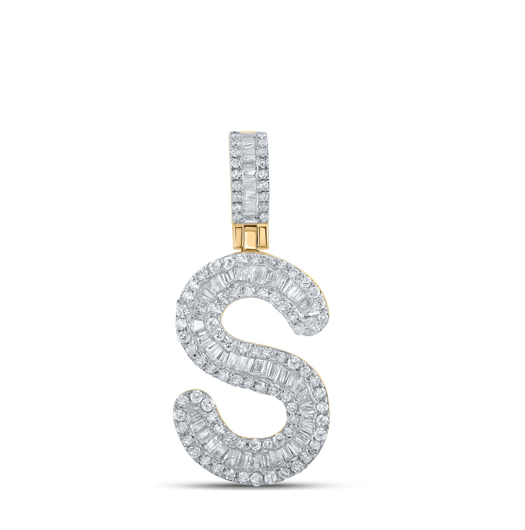 10K Yellow Gold Mens Baguette Diamond Initial Letter Pendant