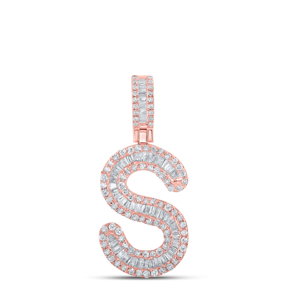 10K Rose Gold Mens Baguette Diamond Initial Letter Pendant
