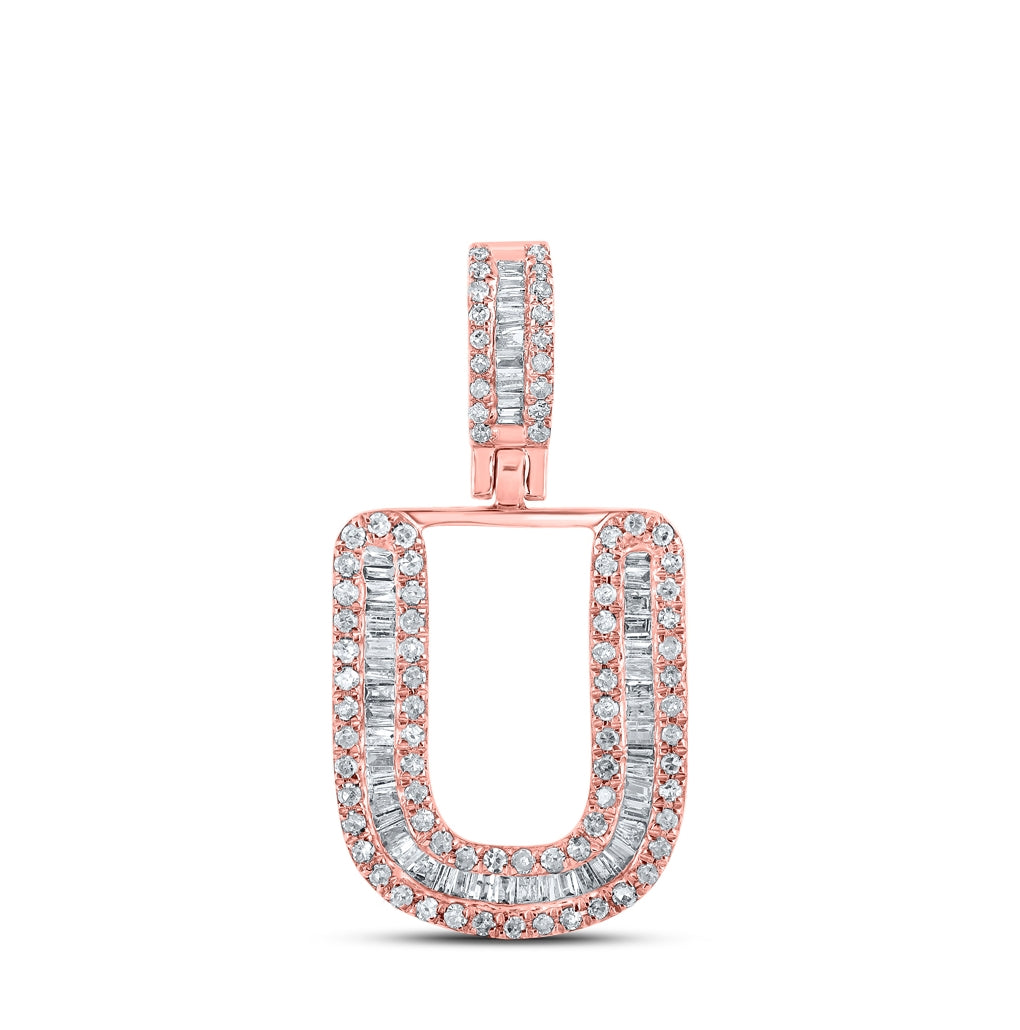 10K Rose Gold Mens Baguette Diamond Initial Letter Pendant