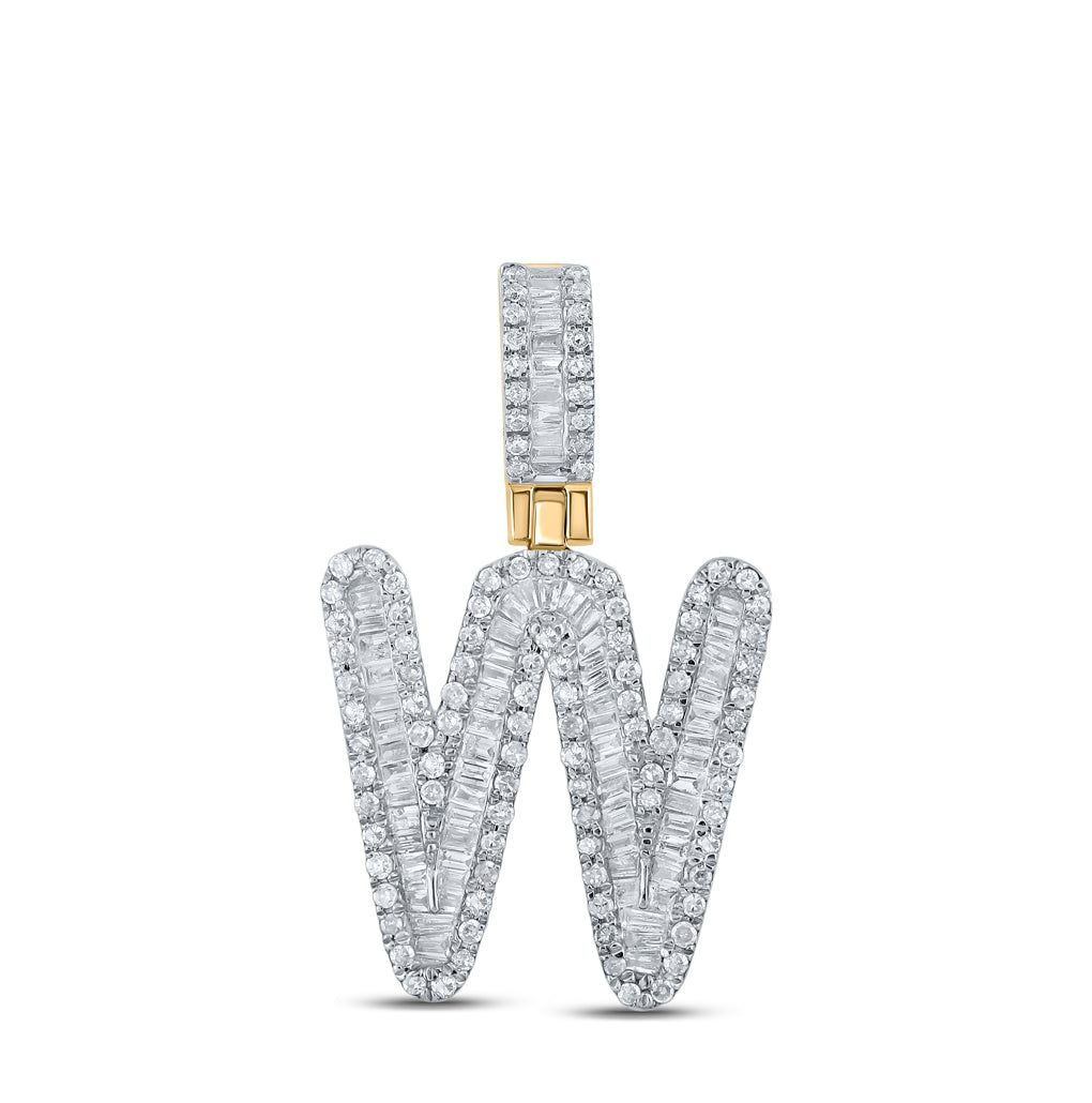 10K Yellow Gold Mens Baguette Diamond Initial Letter Pendant