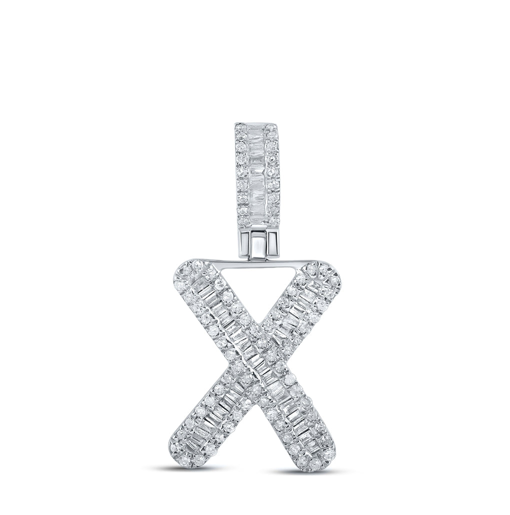 10K White Gold Mens Baguette Diamond Initial Letter Pendant