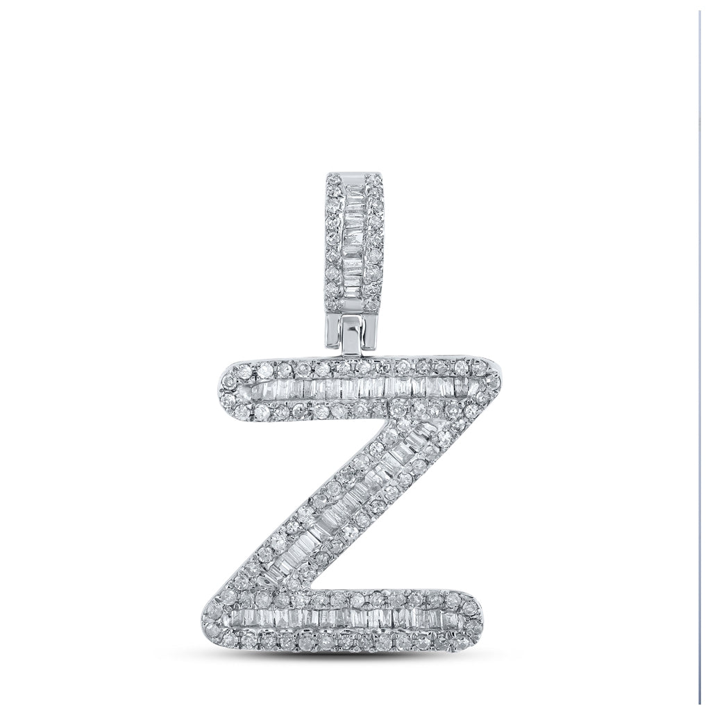 10K White Gold Mens Baguette Diamond Initial Letter Pendant