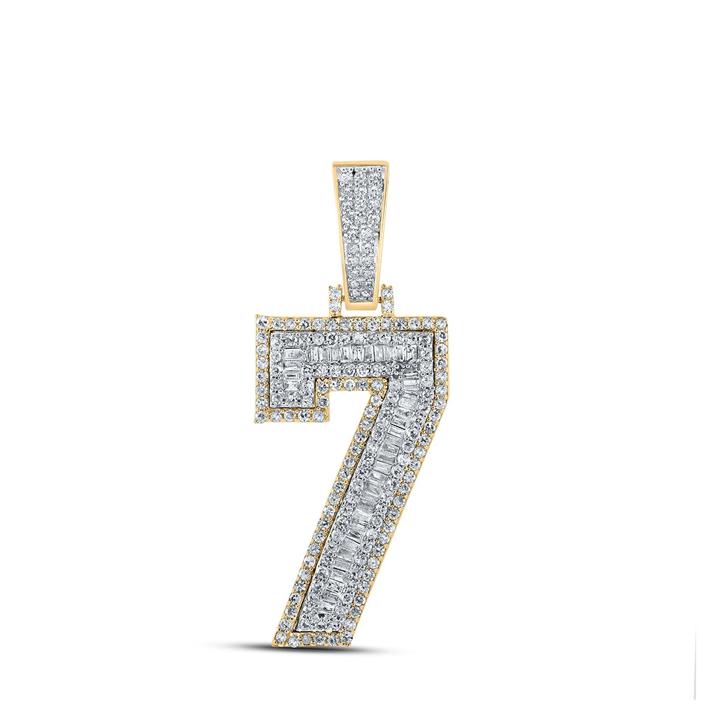 10K Two-tone Gold Mens Baguette Diamond Number 7 Charm Pendant 1-1/3 Cttw