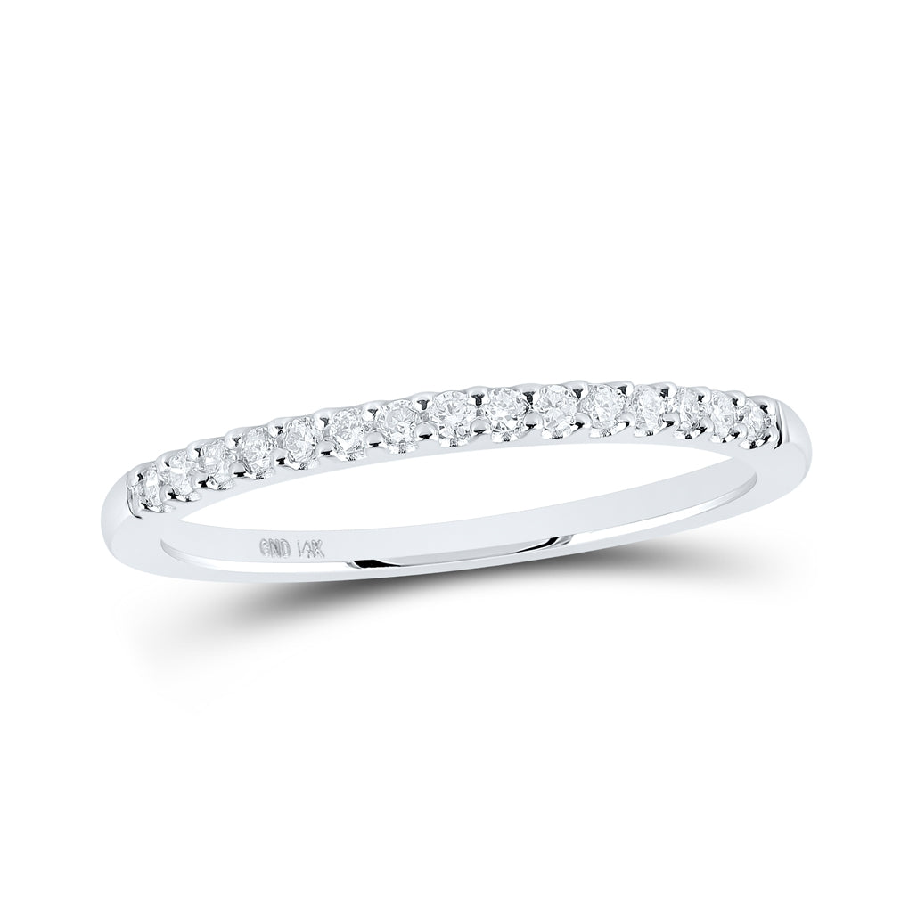 14K White Gold Womens Round Diamond Single Row Band Ring 1/6 Cttw, Womens Size: 5-10