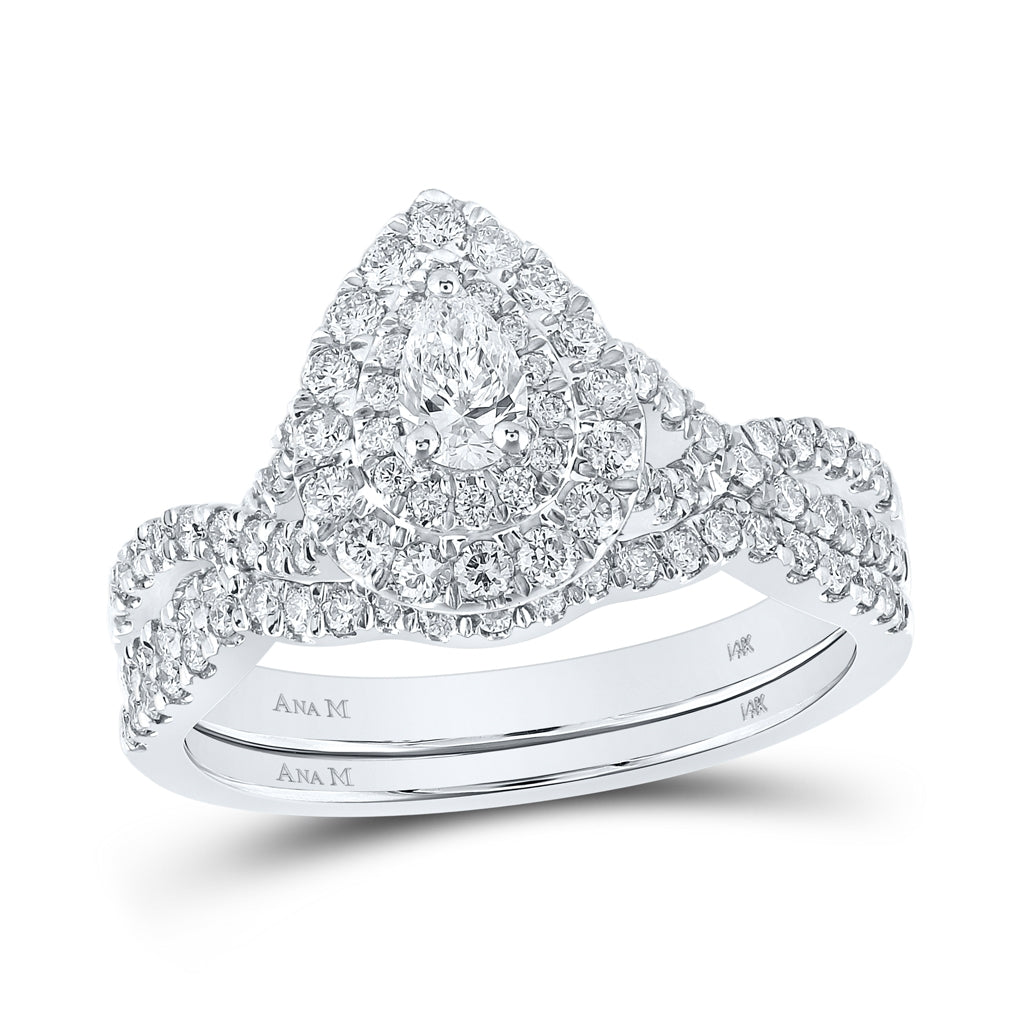 14K White Gold Pear Diamond Halo Bridal Wedding Ring Band Set 1ctw, Women's Size: 5-10