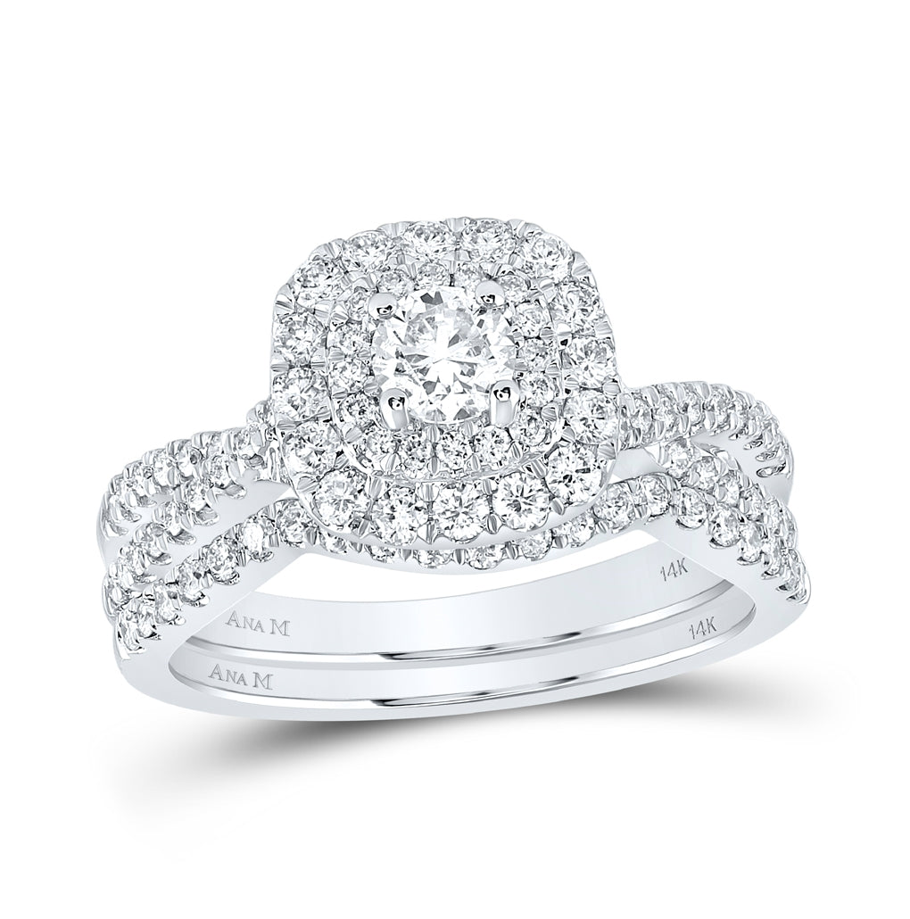 14K White Gold Diamond Halo Bridal Band Set 1ctw, Women's Sz: 5-10