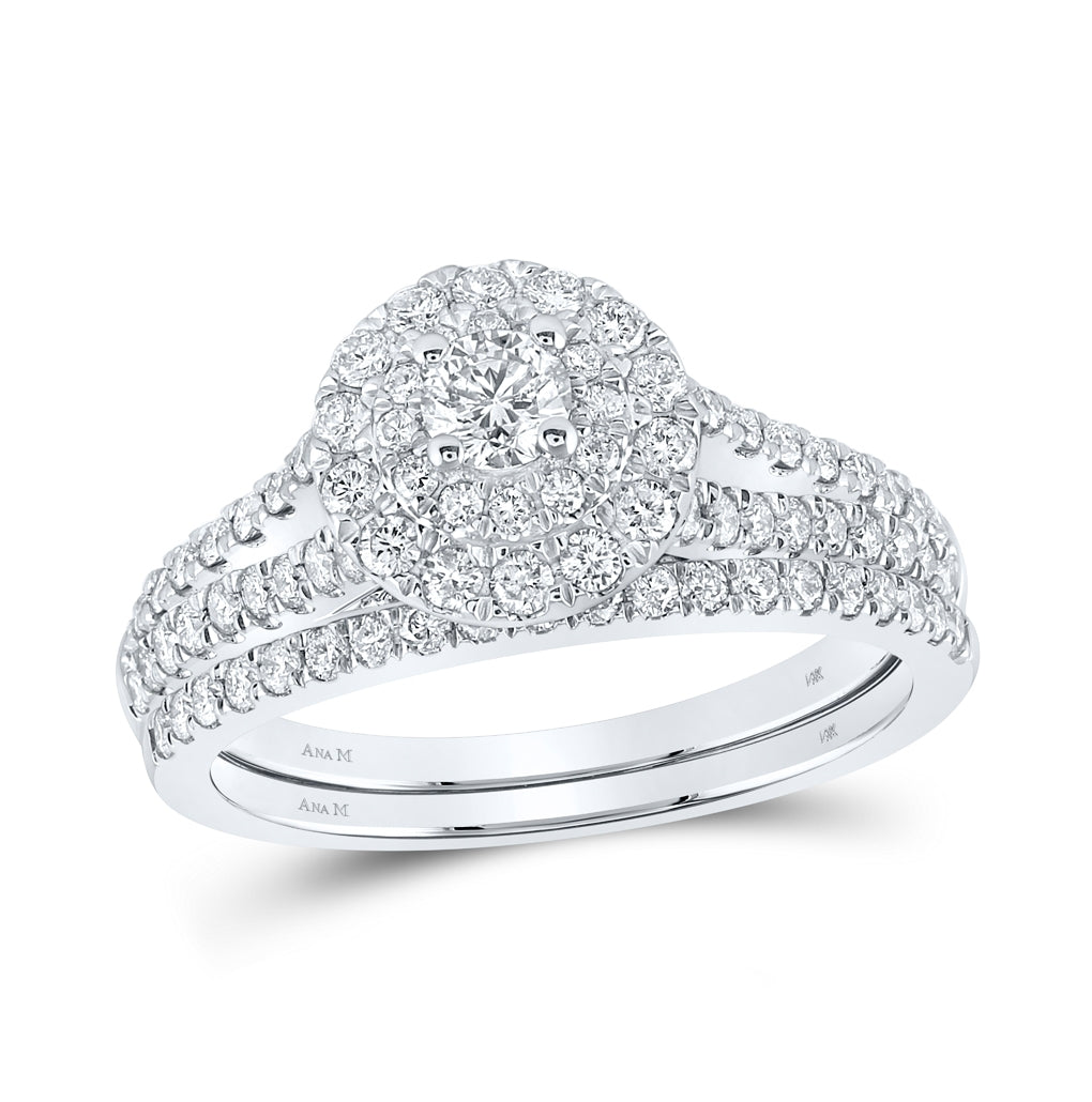 14K White Gold Diamond Halo Bridal Wedding Band Set 1 ct, Women's Sz: 5-10