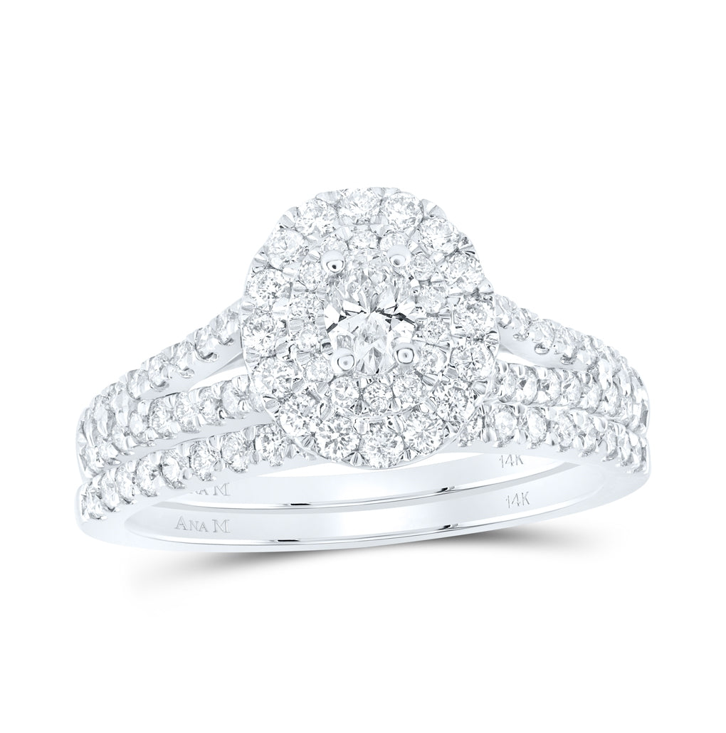 14K White Gold Oval Dia. Halo Wedding Band Set 1ctw, Women's Sz: 5-10