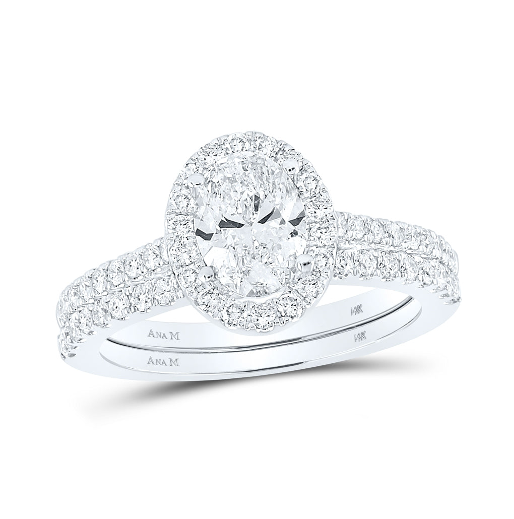 14K White Gold Oval ShapeDia. Halo Bridal Wedding Band Set 1-1/2ctw, Women's Sz: 5-10