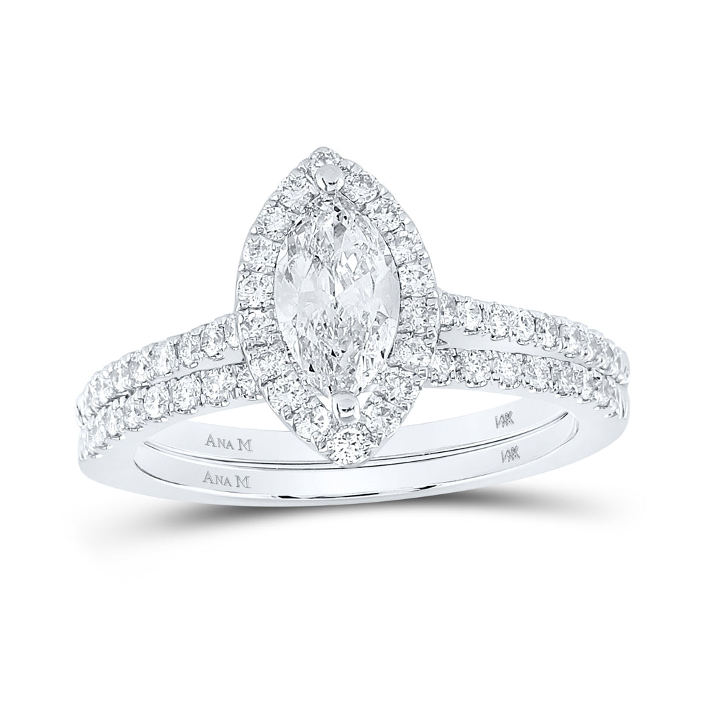 14kt White Gold 1 1/4ctw Diamond Ana M 3/4ct-cmq Bridal Set Single Halo