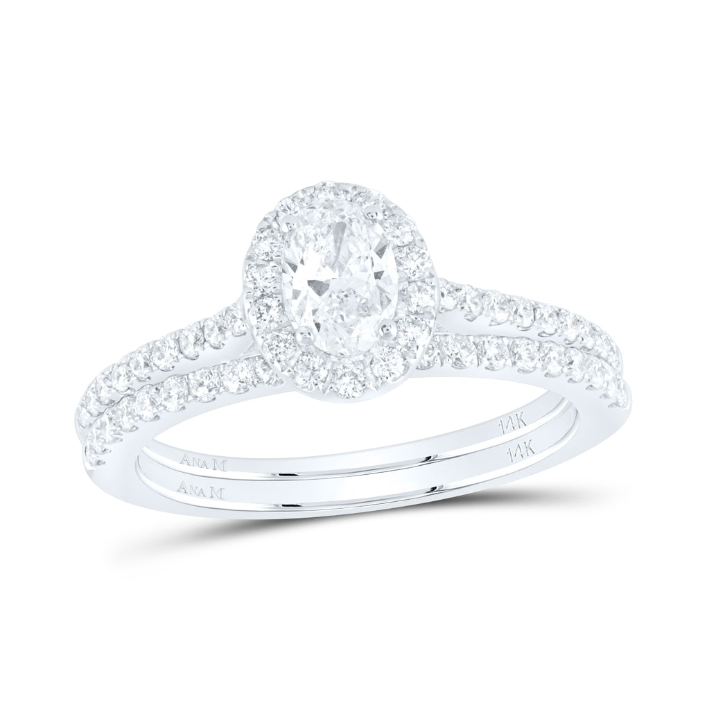 14K White Gold Oval Diamond Halo Bridal Wedding Band Set 1ctw, Women's Size: 5-10