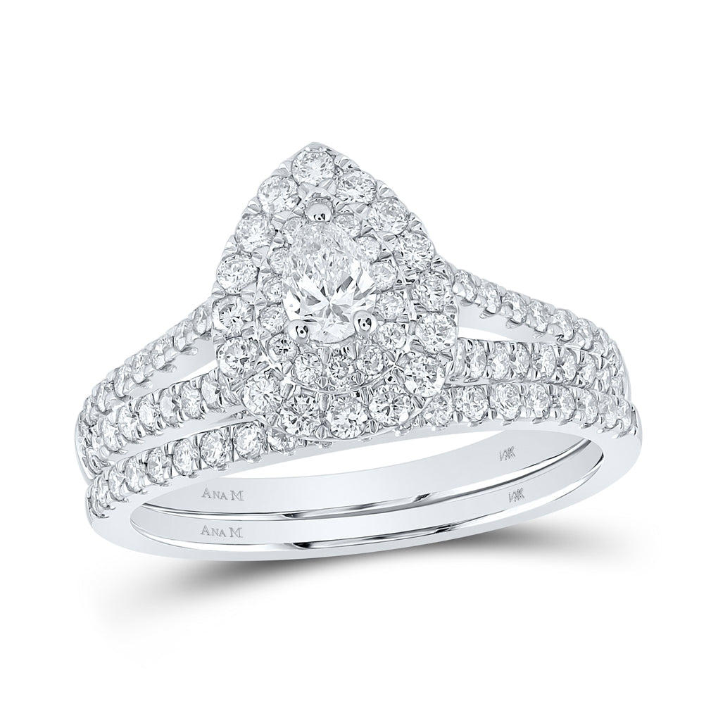 14K White Gold Pear Dia. Halo Bridal Wedding Band Set 1ctw, Women's Size: 5-10