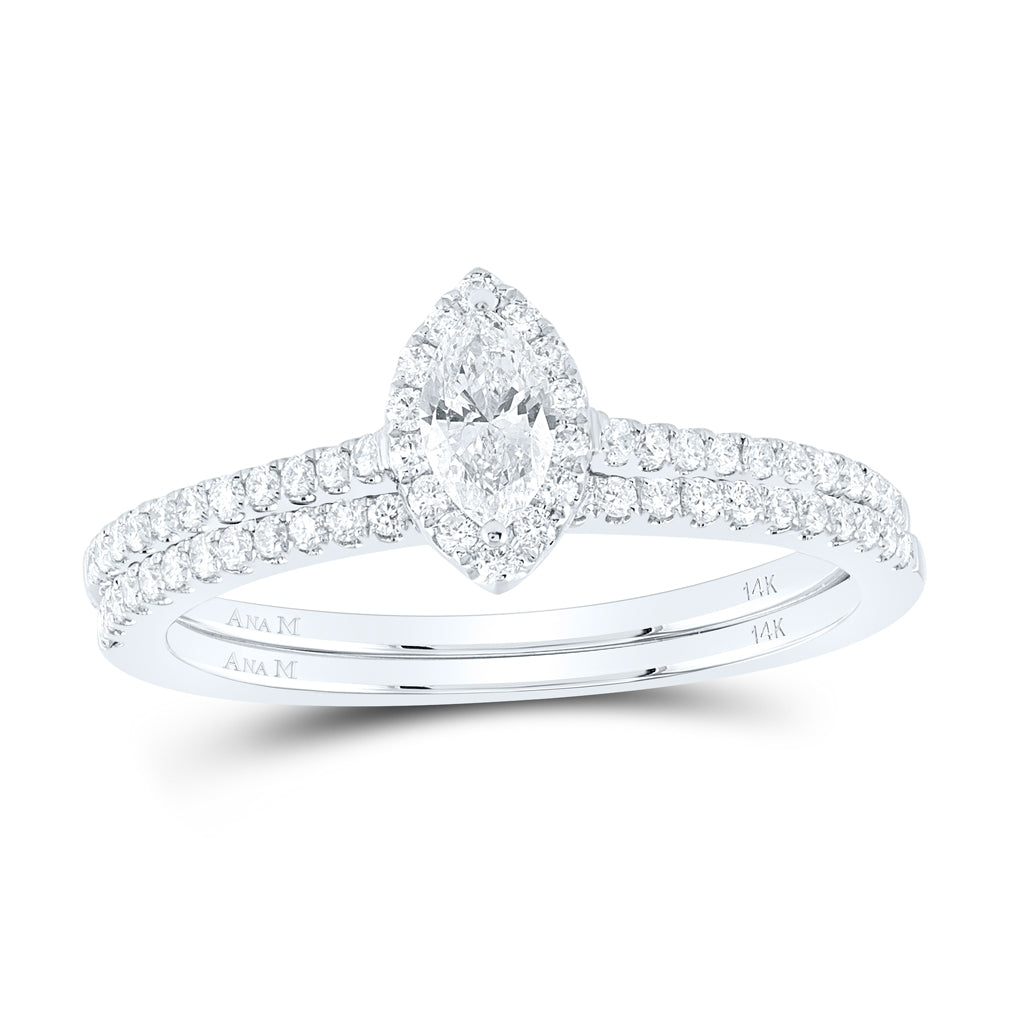 14K White Gold Marquise Diamond Halo Bridal Wedding Ring Band Set 1/2 Cttw, Womens Size: 5-10