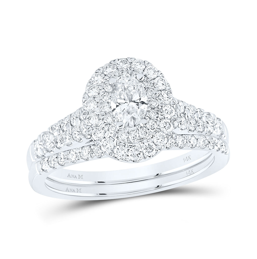 14K White Gold Oval Dia. Halo Bridal Wedding Band Set 1ctw, Women's Size: 5-10