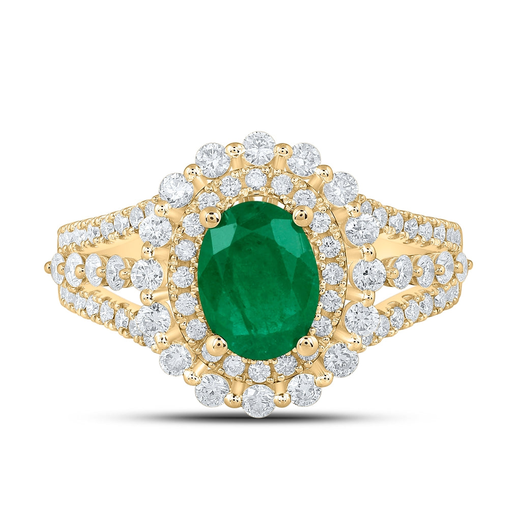 14K Yellow Gold Womens Oval Emerald Solitaire Diamond Fashion Ring 1-7/8 Cttw, Womens Size: 5-10