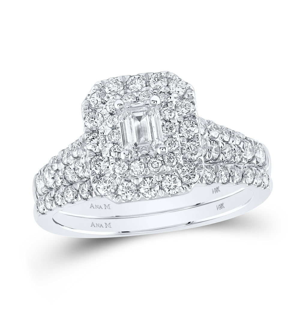 14K White Gold Emerald Dia. Halo Bridal Wedding Band Set 1-1/2ctw, Women's Size: 5-10
