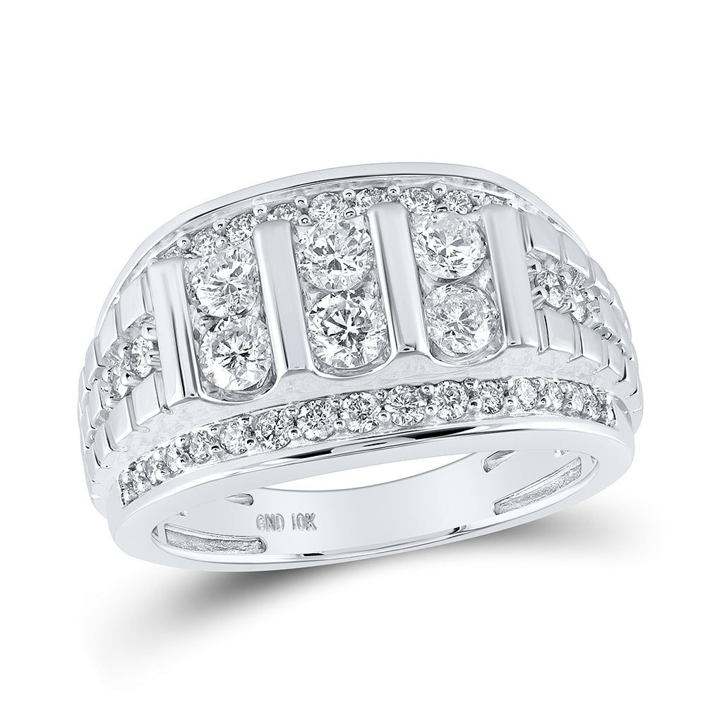 10K White Gold Mens Round Diamond Band Ring 1-1/2 Cttw, Mens Size: 7-13