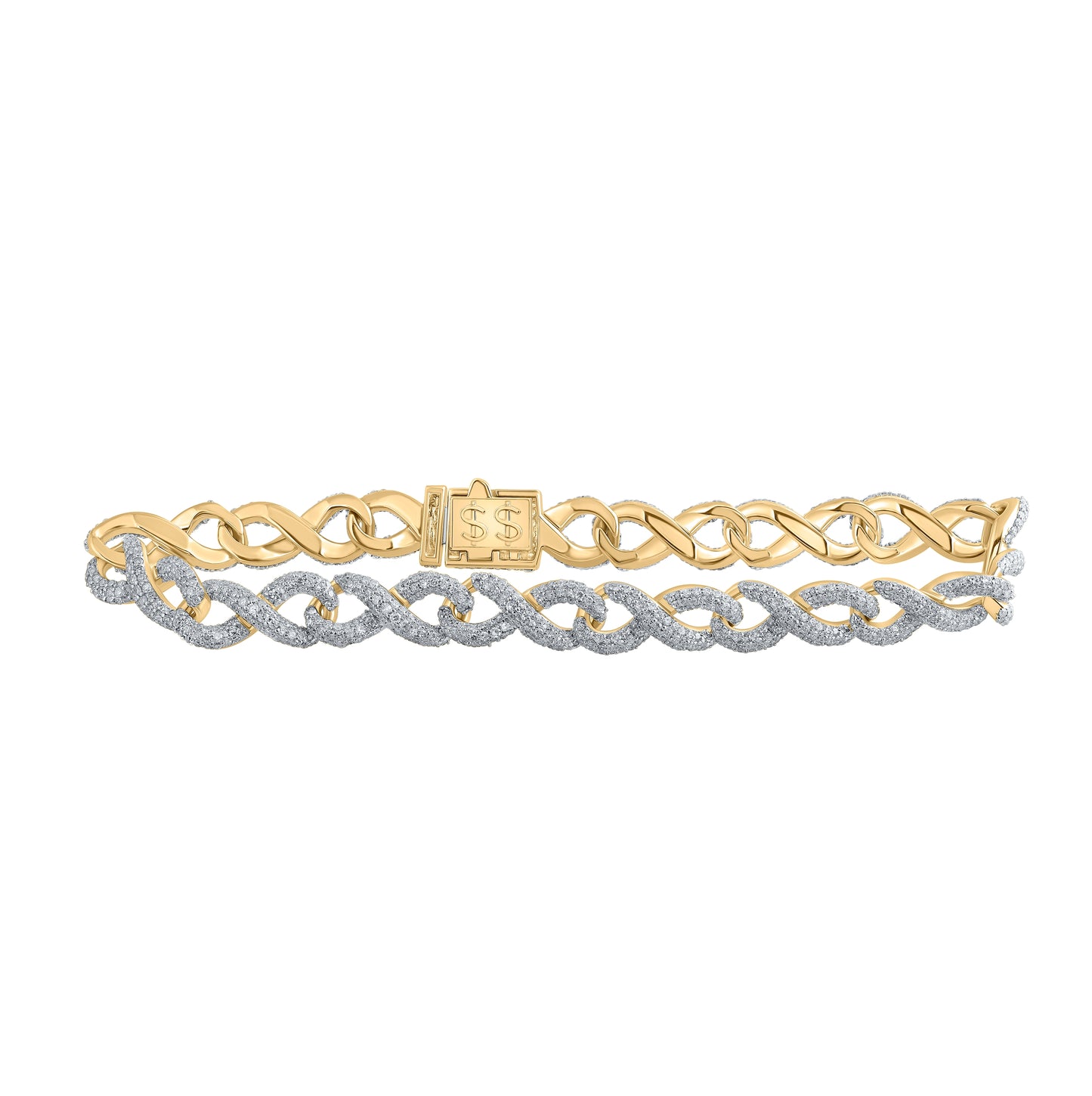 10K Yellow Gold Mens Round Diamond Infinity Link Bracelet 6-1/3 Cttw