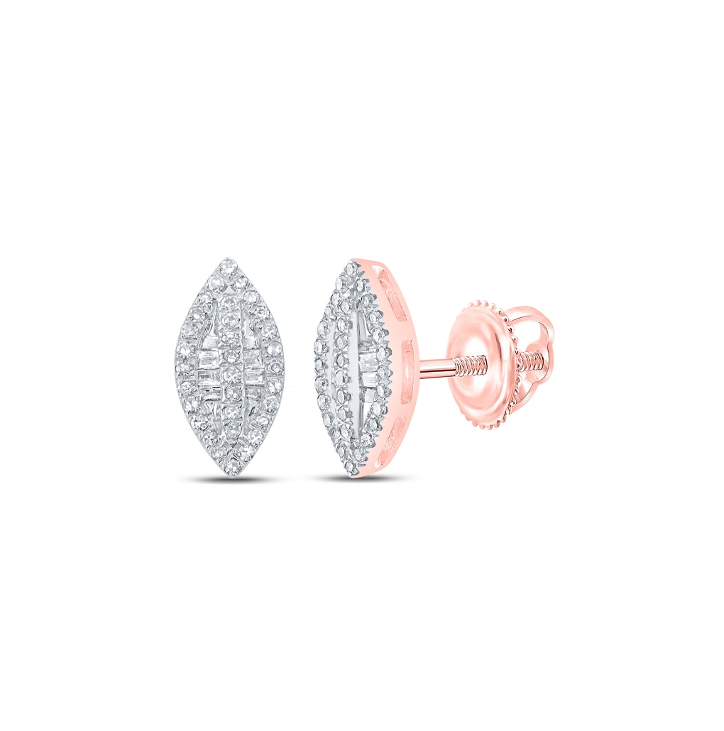 10K Rose Gold Womens Baguette Diamond Oval Earrings 1/4 Cttw