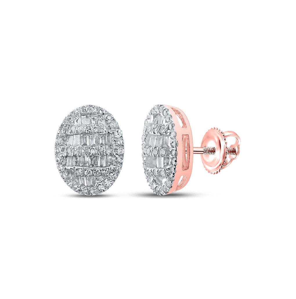 10K Rose Gold Womens Baguette Diamond Oval Earrings 1/2 Cttw