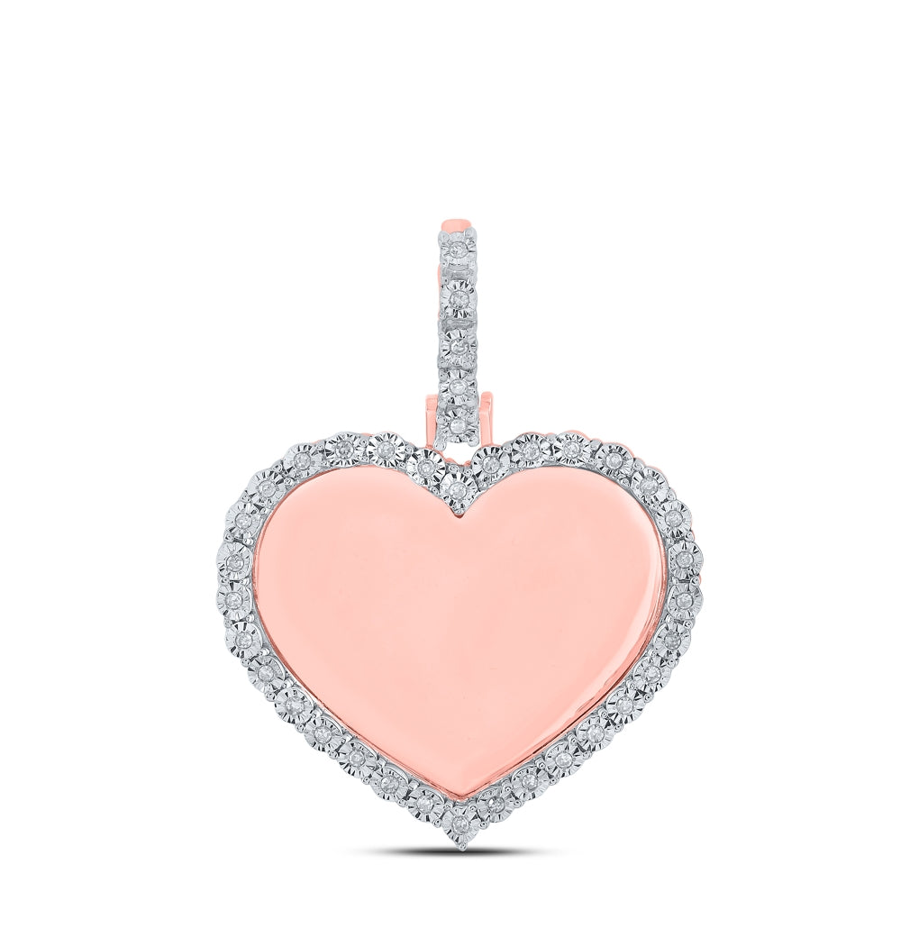 10K White Or Rose Gold Mens Round Diamond Heart Memory Charm Pendant