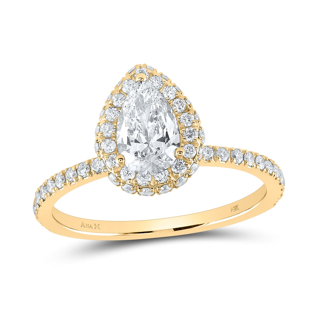 14K Yellow Or White Or Rose Gold Pear Diamond Halo Bridal Wedding Engagement Ring 1-1/4 Cttw, Womens Size: 5-10
