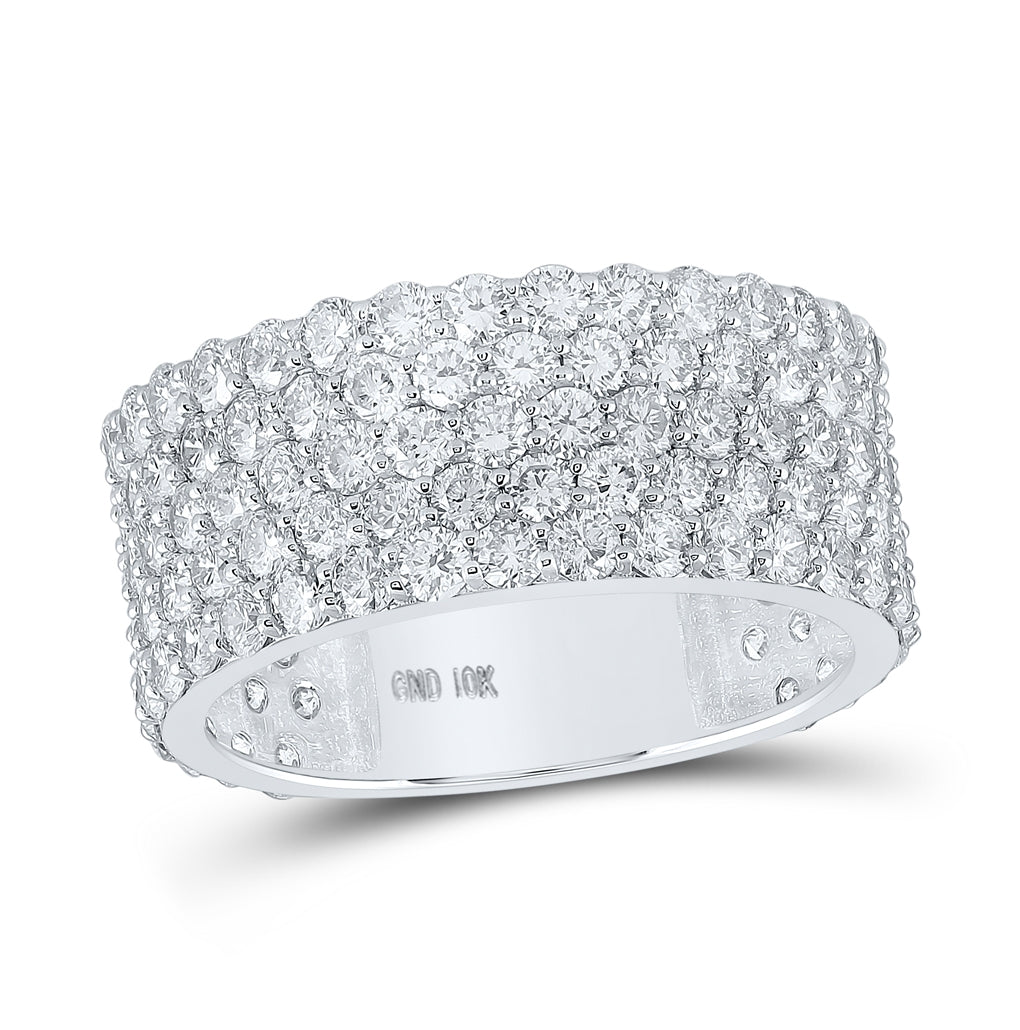 10K White Gold Mens Round Diamond 5-row Pave Band Ring 5 Cttw, Mens Size: 7-13