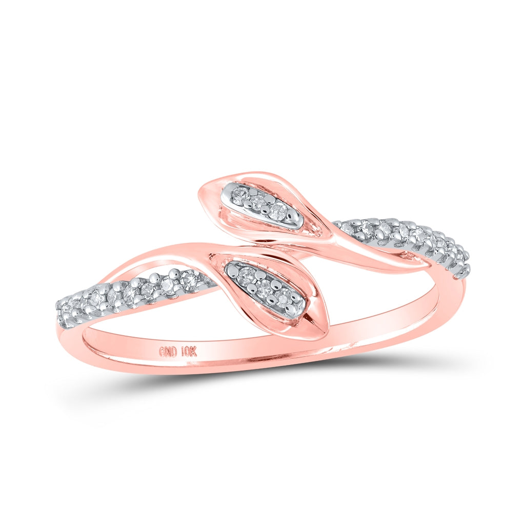 10K Rose Gold Womens Round Diamond Bypass Band Ring 1/10 Cttw, Womens Size: 5-10
