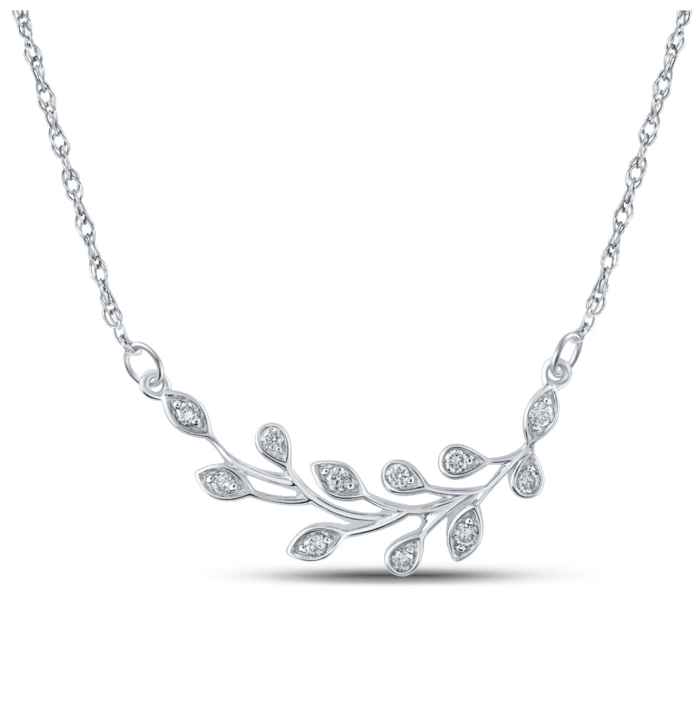 10K Yellow Or White Or Rose Gold Womens Round Diamond Branch Floral Fashion Necklace