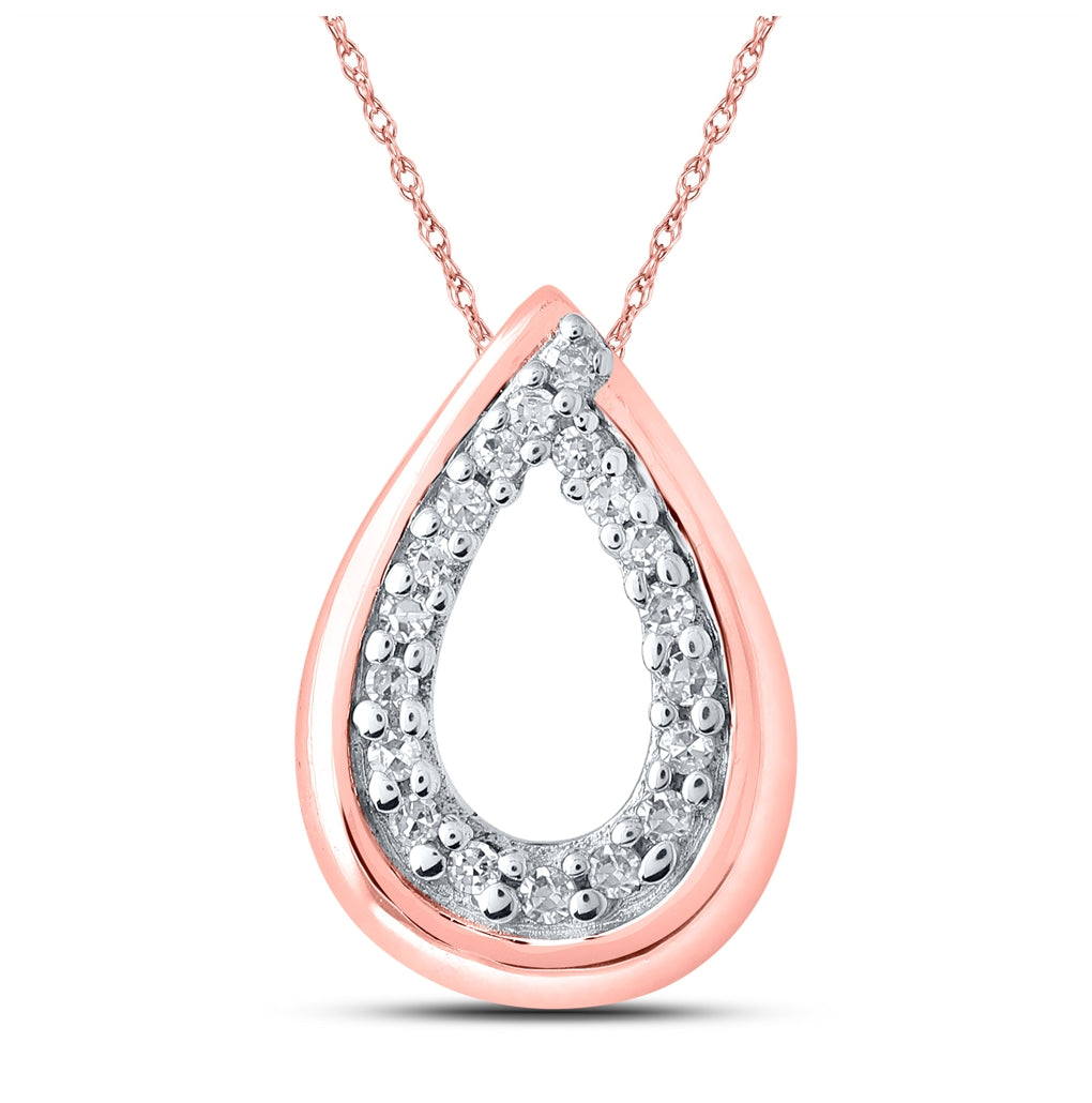 10K Yellow Or White Or Rose Gold Womens Round Diamond Teardrop Pendant