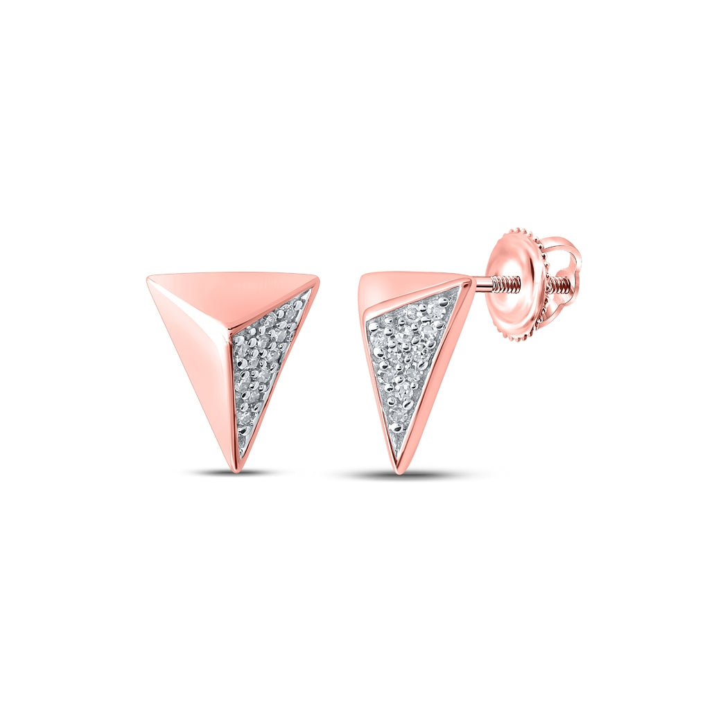 10K Rose Gold Womens Round Diamond Triangle Earrings 1/20 Cttw