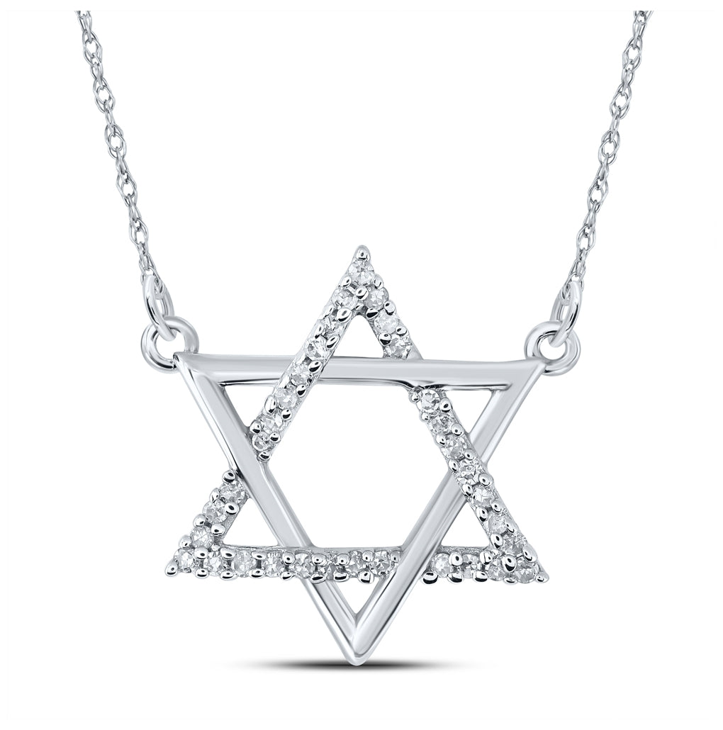 10K White Gold Womens Round Diamond Magen David Star Necklace 1/12 Cttw, Length: 17.5 In