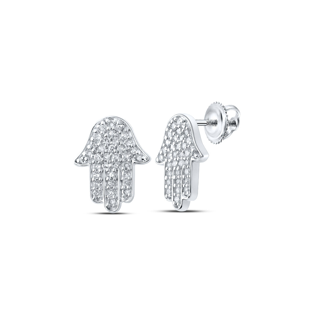 10K Yellow Or White Or Rose Gold Womens Round Diamond Hamsa Earrings