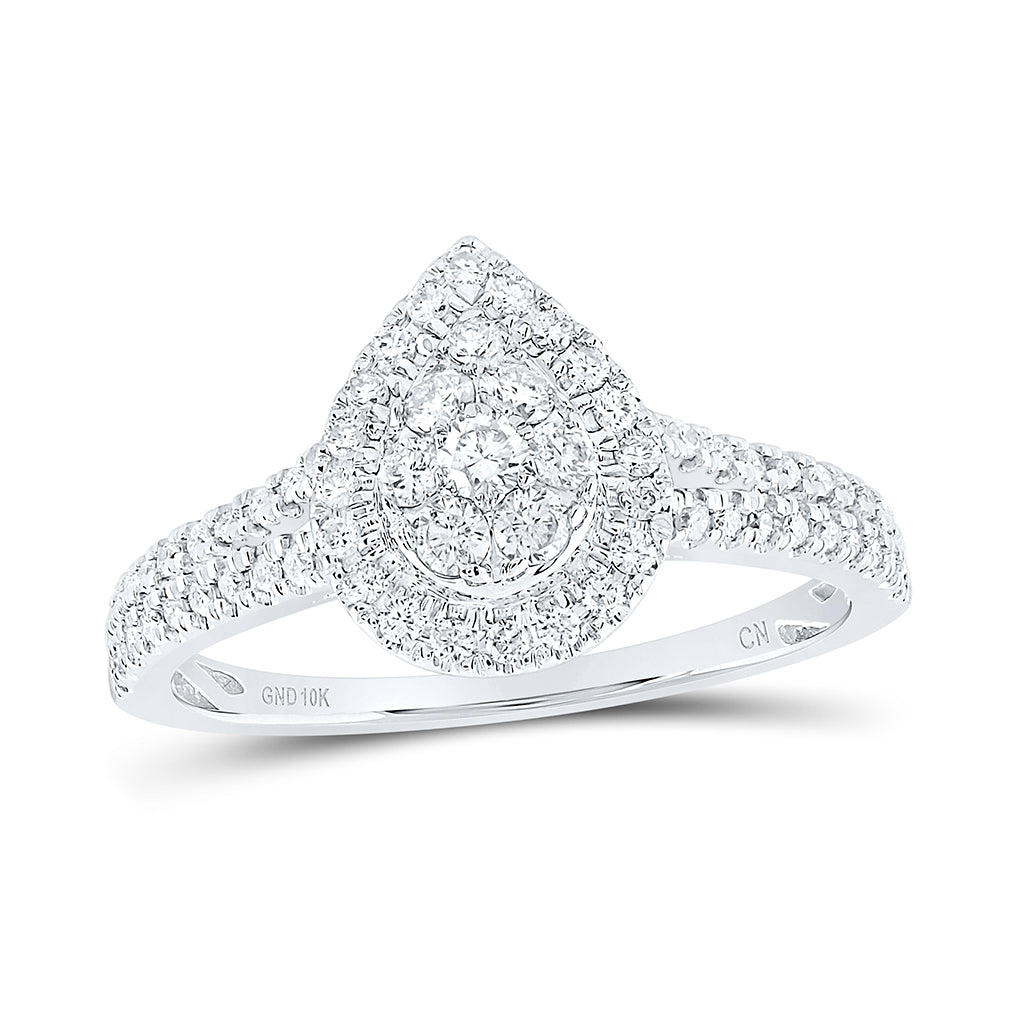 10K White Gold Womens Round Diamond Teardrop Cluster Ring 1/2 Cttw, Womens Size: 5-10