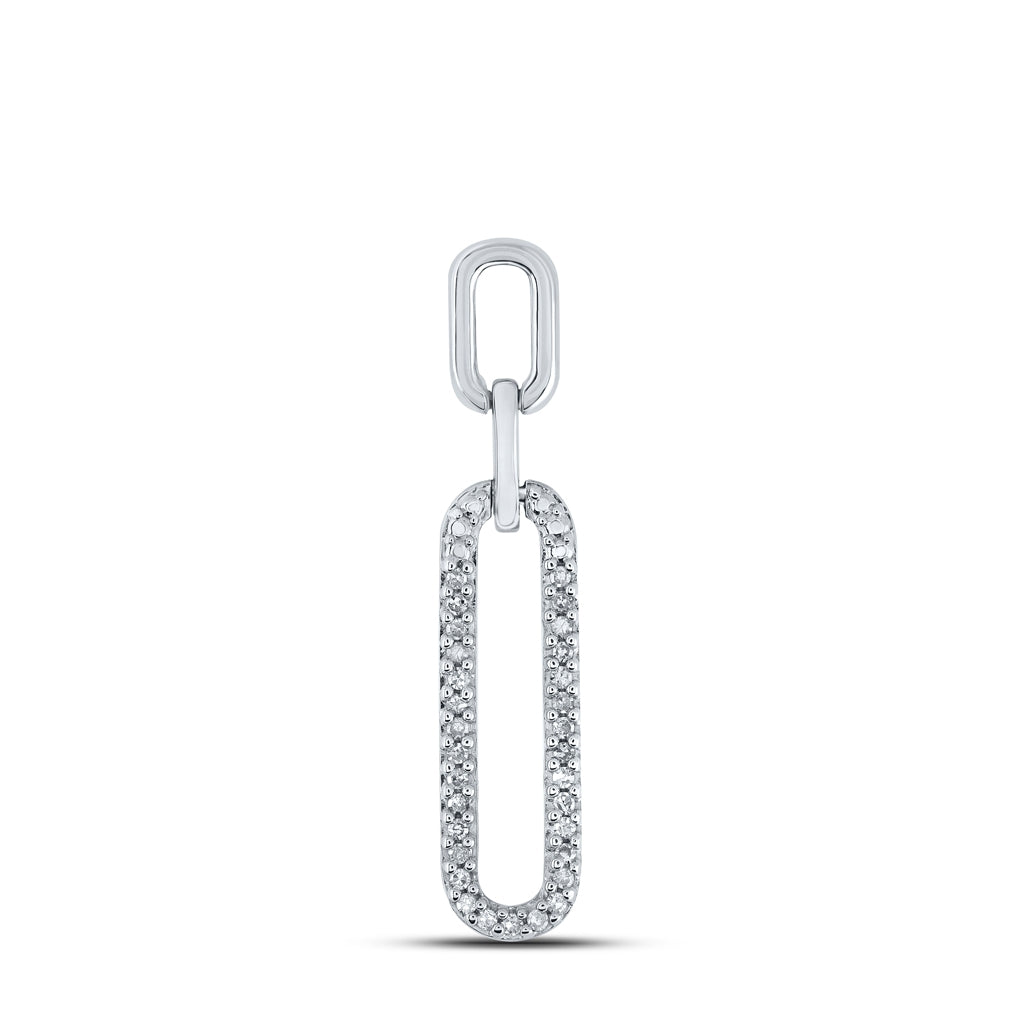 10K White Gold Womens Round Diamond Oblong Fashion Pendant 1/8 Cttw, Length: 1.2 In