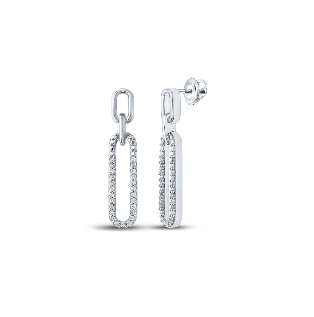 10K White Or Yellow Gold Womens Round Diamond Oblong Dangle Earrings