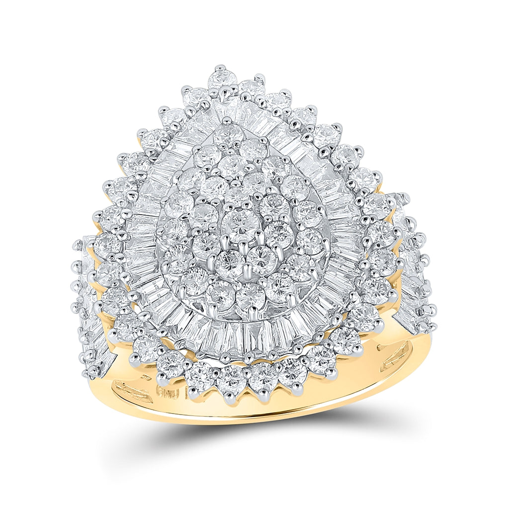 10K Yellow Gold Womens Round Diamond Tear Cluster Ring 2ctw, Women's Size: 5-10