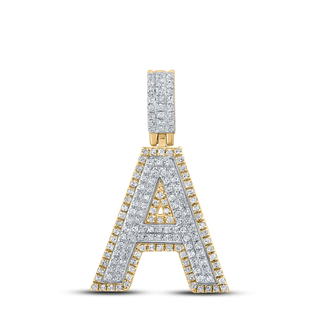10K Two-tone Gold Mens Round Diamond Initial Letter Pendant