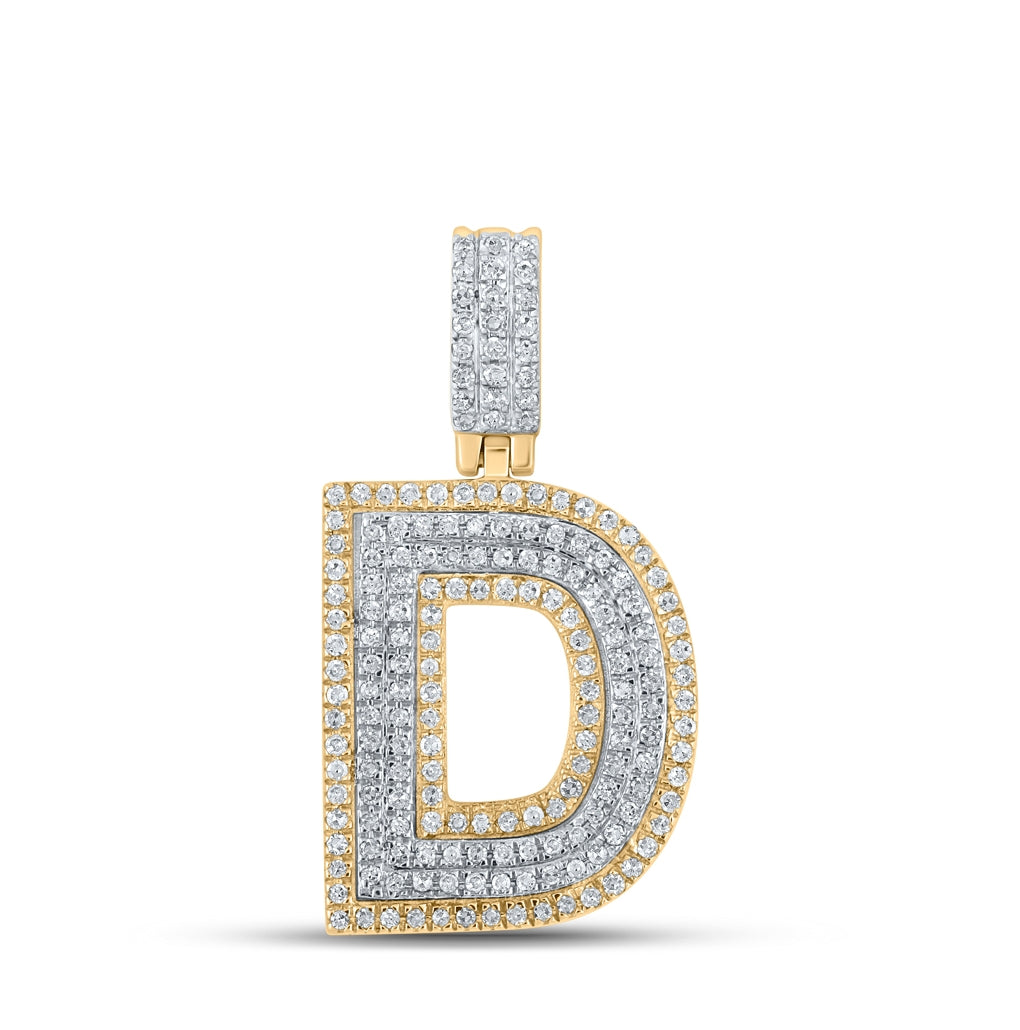 10K Two-tone Gold Mens Round Diamond Initial Letter Pendant