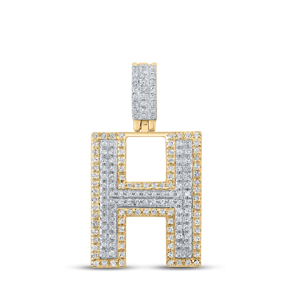 10K Two-tone Gold Mens Round Diamond Initial Letter Pendant